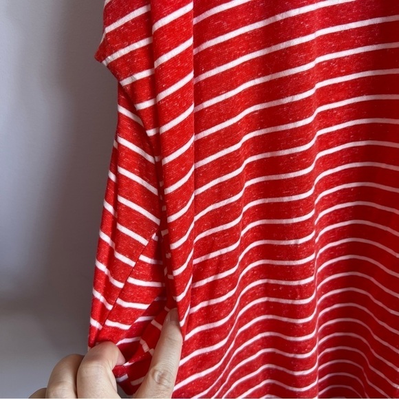 UMGEE Red Striped Cold Shoulder Lace Tunic Blouse Shirt Swim Coverup Pockets M - Picture 9 of 14